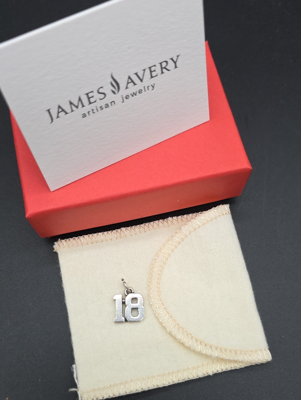 James Avery 925 Silver Number 18 Charm with Cream Pouch